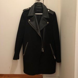A-symmetrical Faux leather pea coat